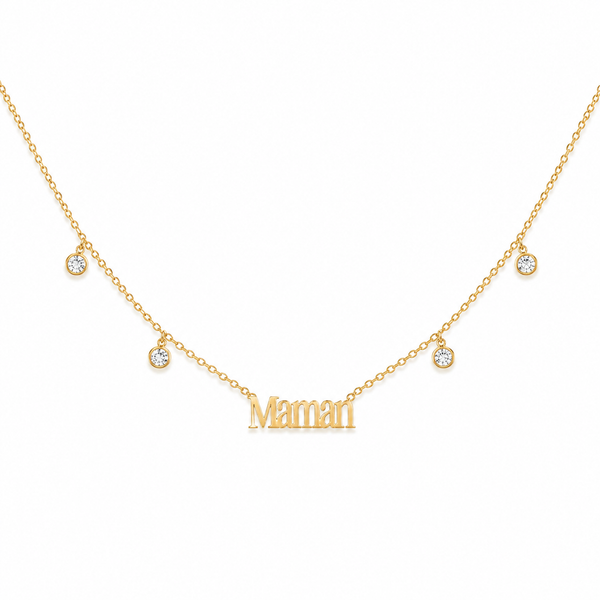 Collier "Maman" & zircons - doré