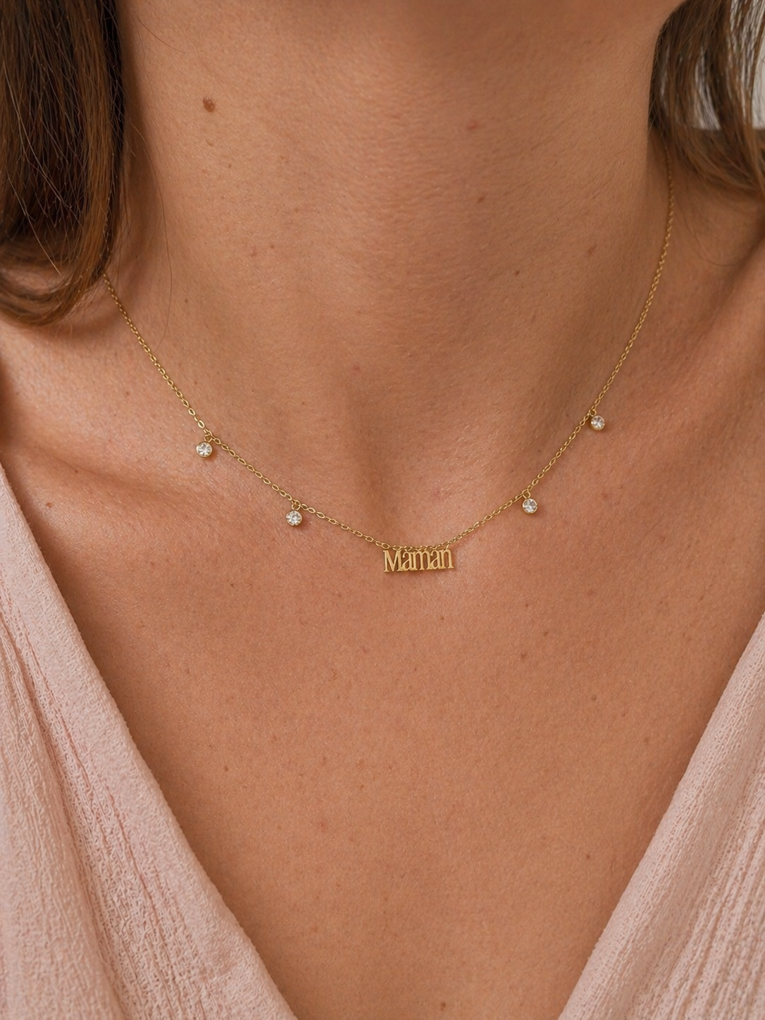 Collier "Maman" & zircons - doré