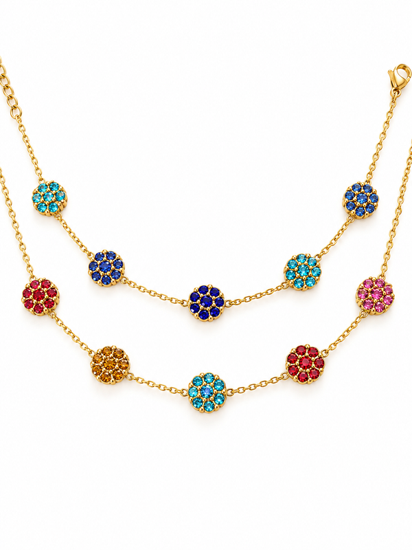 Bracelets fleurs strass bleu et multicolore