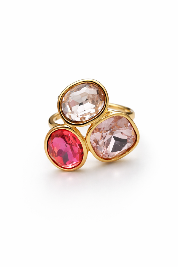 Bague 3 cristaux - doré