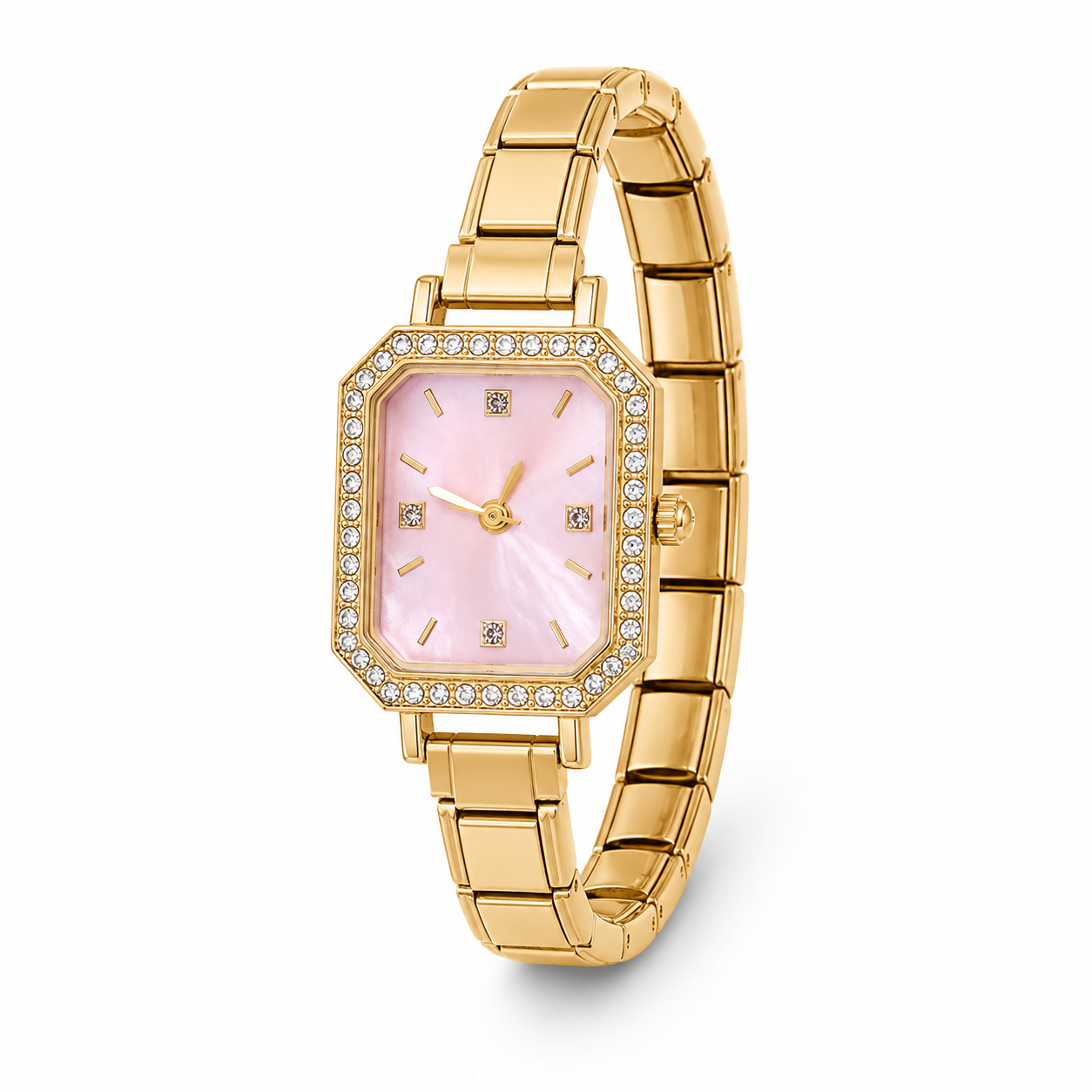 Montre Bracelet Italien dorée à personnaliser – CHRONA (cadran rose)