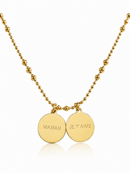 Collier double médaillon Maman je t'aime