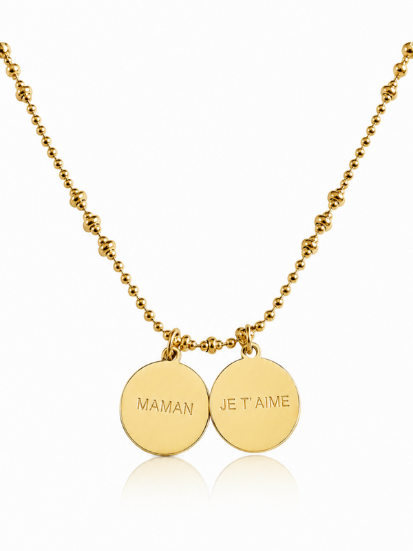 Collier double médaillon Maman je t'aime