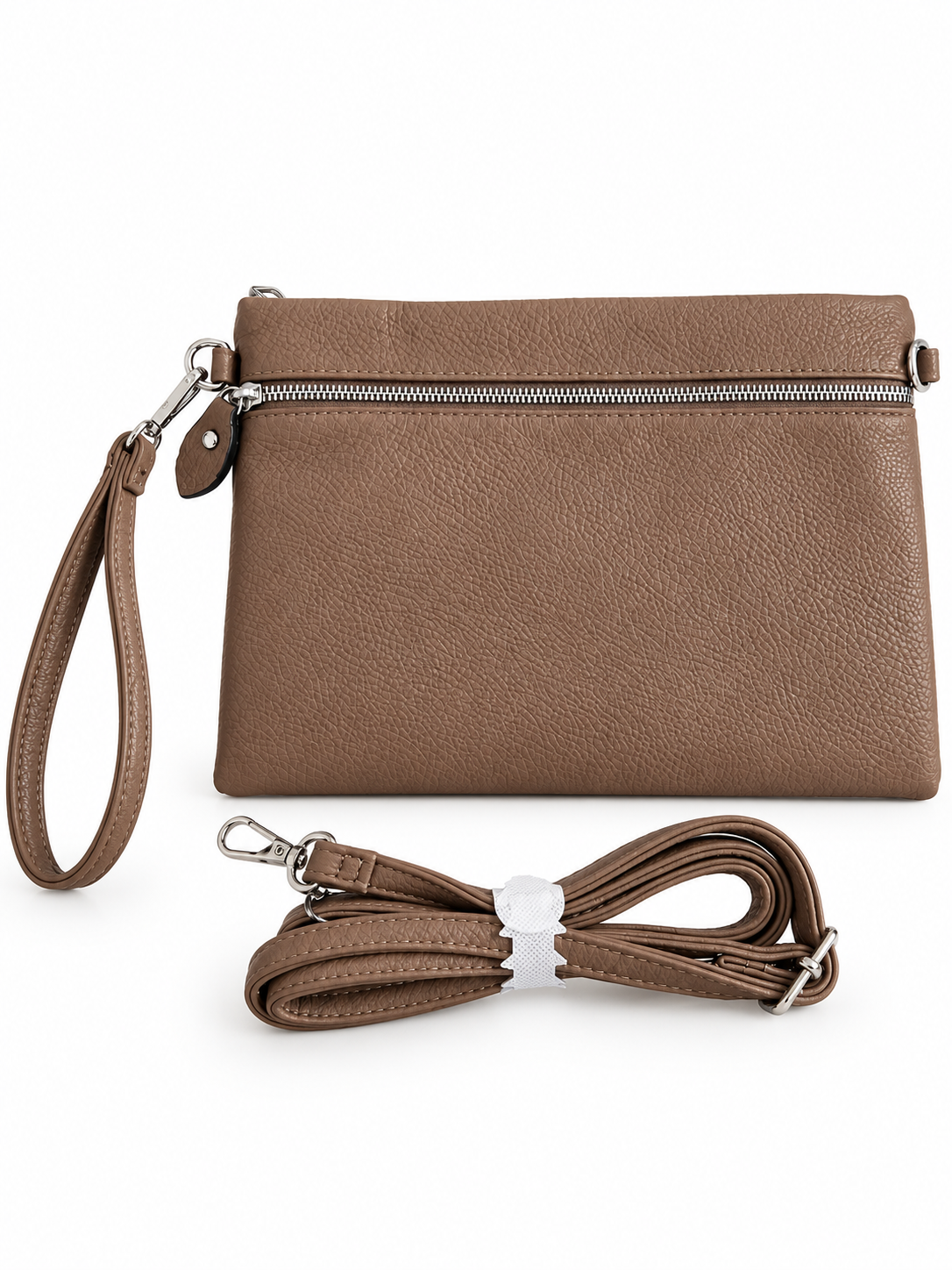 Pochette camel dragonne et bandoulière