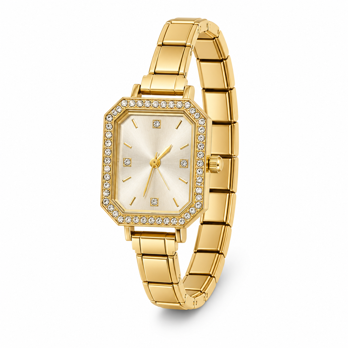 Montre Bracelet Italien dorée à personnaliser – CHRONA (cadran blanc)