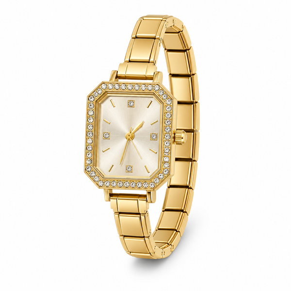 Montre Bracelet Italien dorée à personnaliser – CHRONA (cadran blanc)
