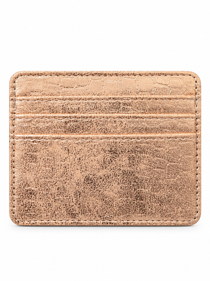 Porte-cartes effet marbré rose gold holographique, face avant avec emplacements cartes