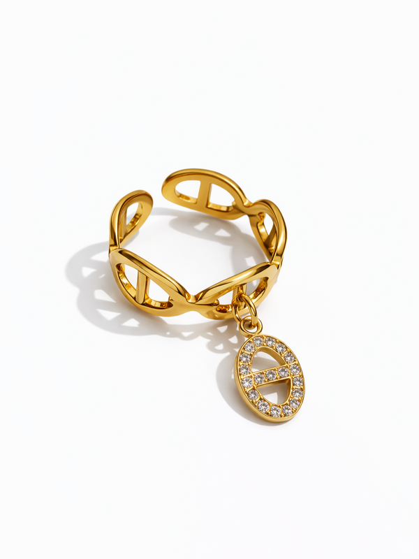 Bague breloque maille marine sertie - doré