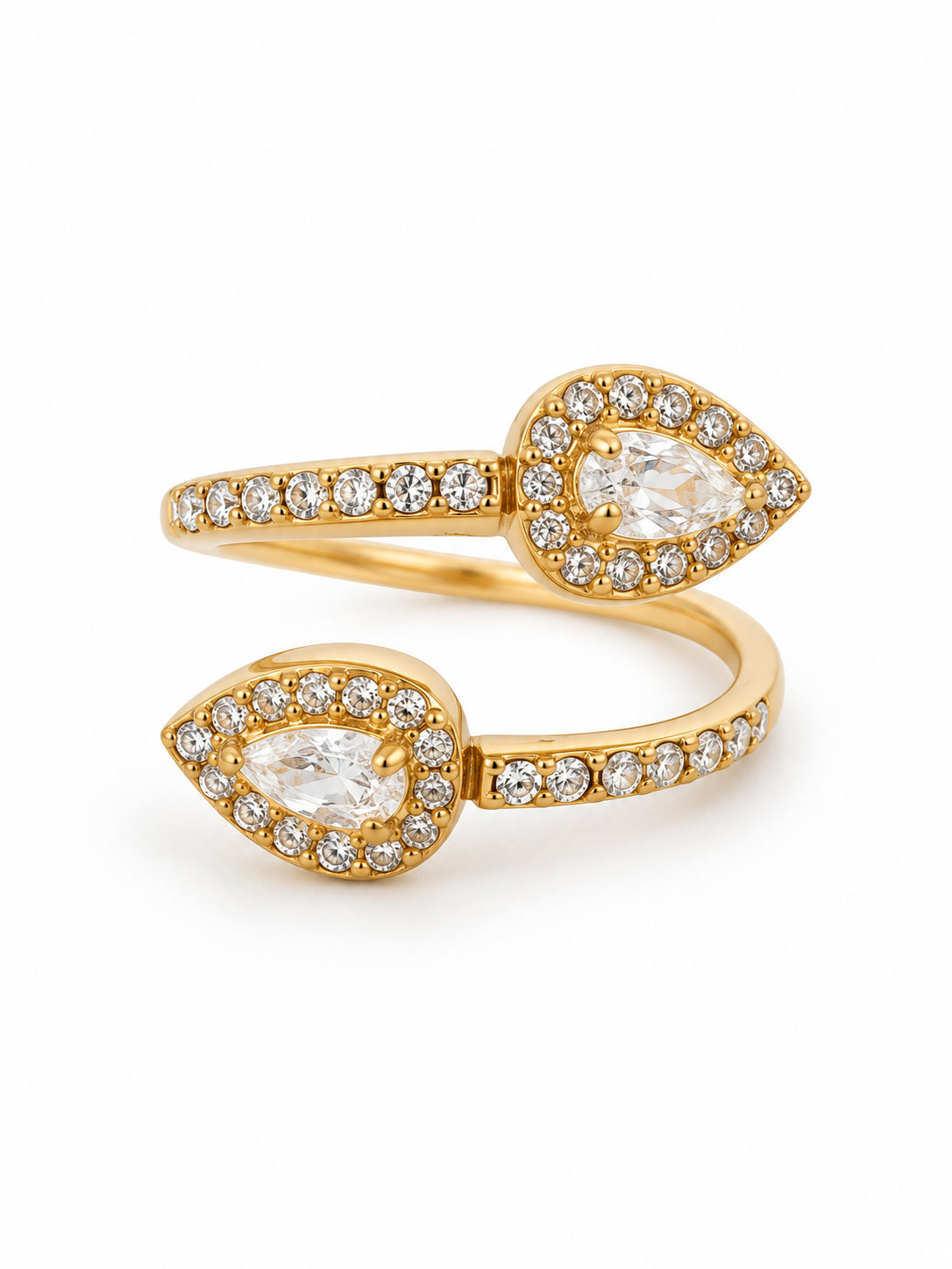Bague NYSELIA : deux gouttes de zircons sur bague ouverte