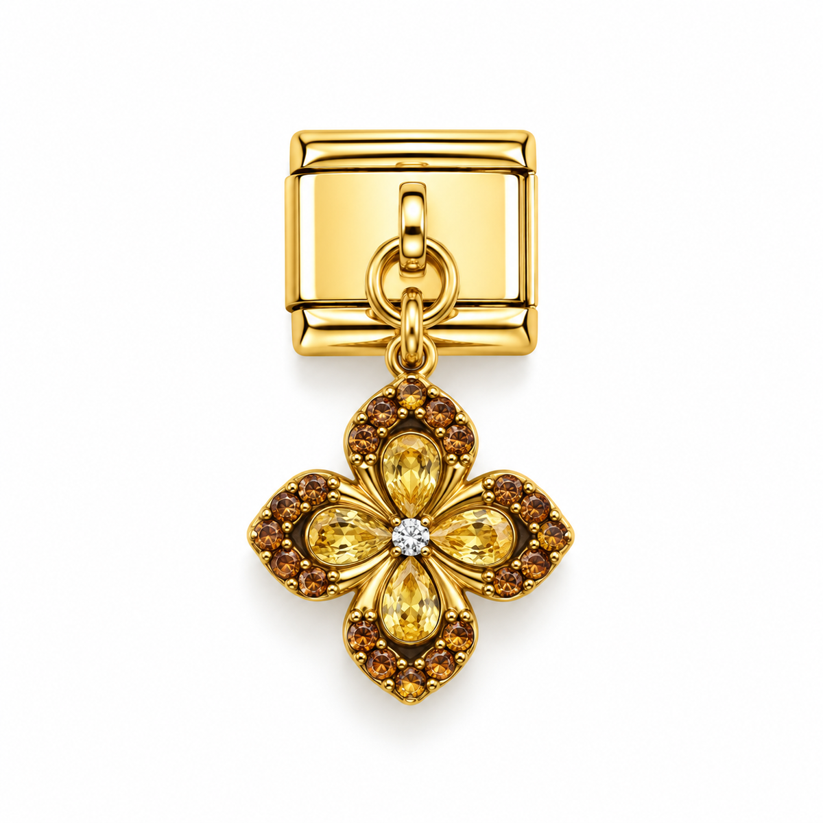 Charm italien fleur stylisée zircons jaunes