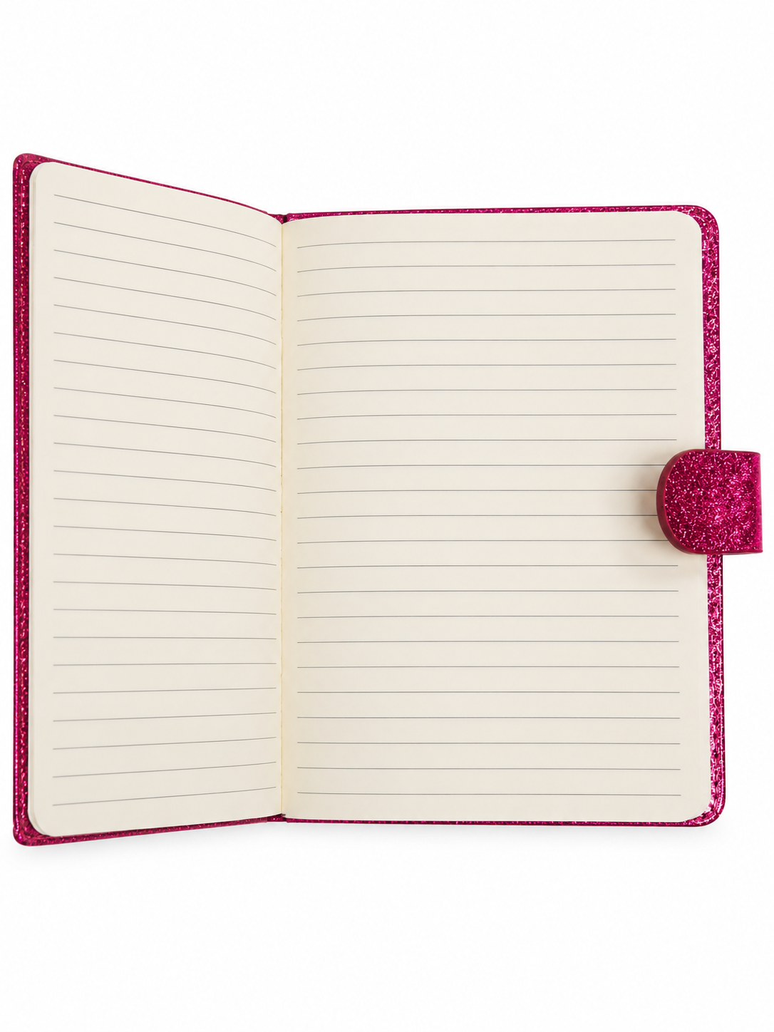 Carnet de notes fuchsia ouvert, pages lignées