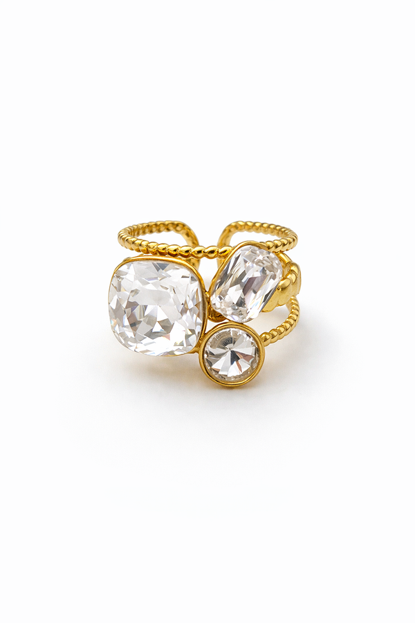 Bague 3 cristaux - doré
