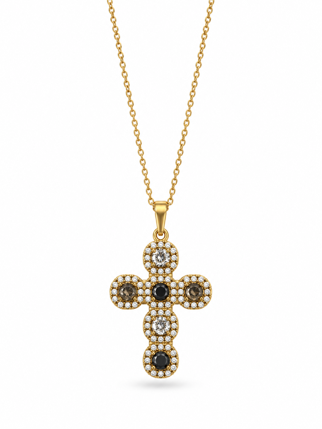 Collier croix zircons acier inoxydable doré