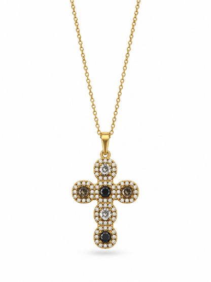 Collier croix zircons acier inoxydable doré