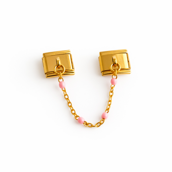 Double charm italien chaînette perles roses