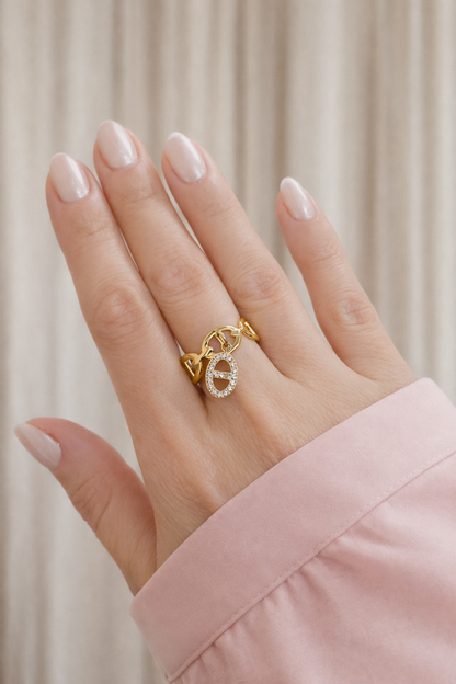 Bague breloque maille marine sertie - doré