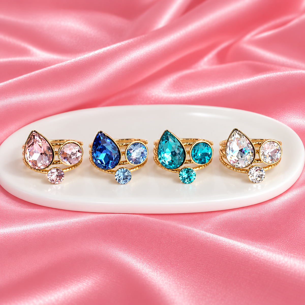 Bague 3 cristaux LACRIMA - Coloris au choix