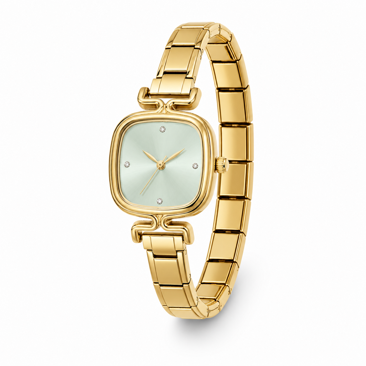 Montre Bracelet Italien dorée à personnaliser – KAIROS (cadran vert d'eau)