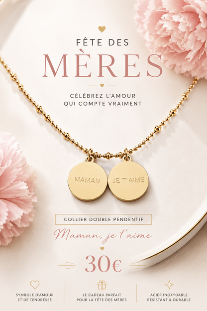Collier double médaillon Maman je t'aime