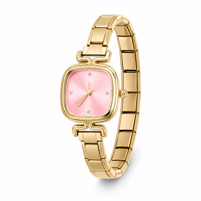 Montre Bracelet Italien dorée à personnaliser – KAIROS (cadran rose)