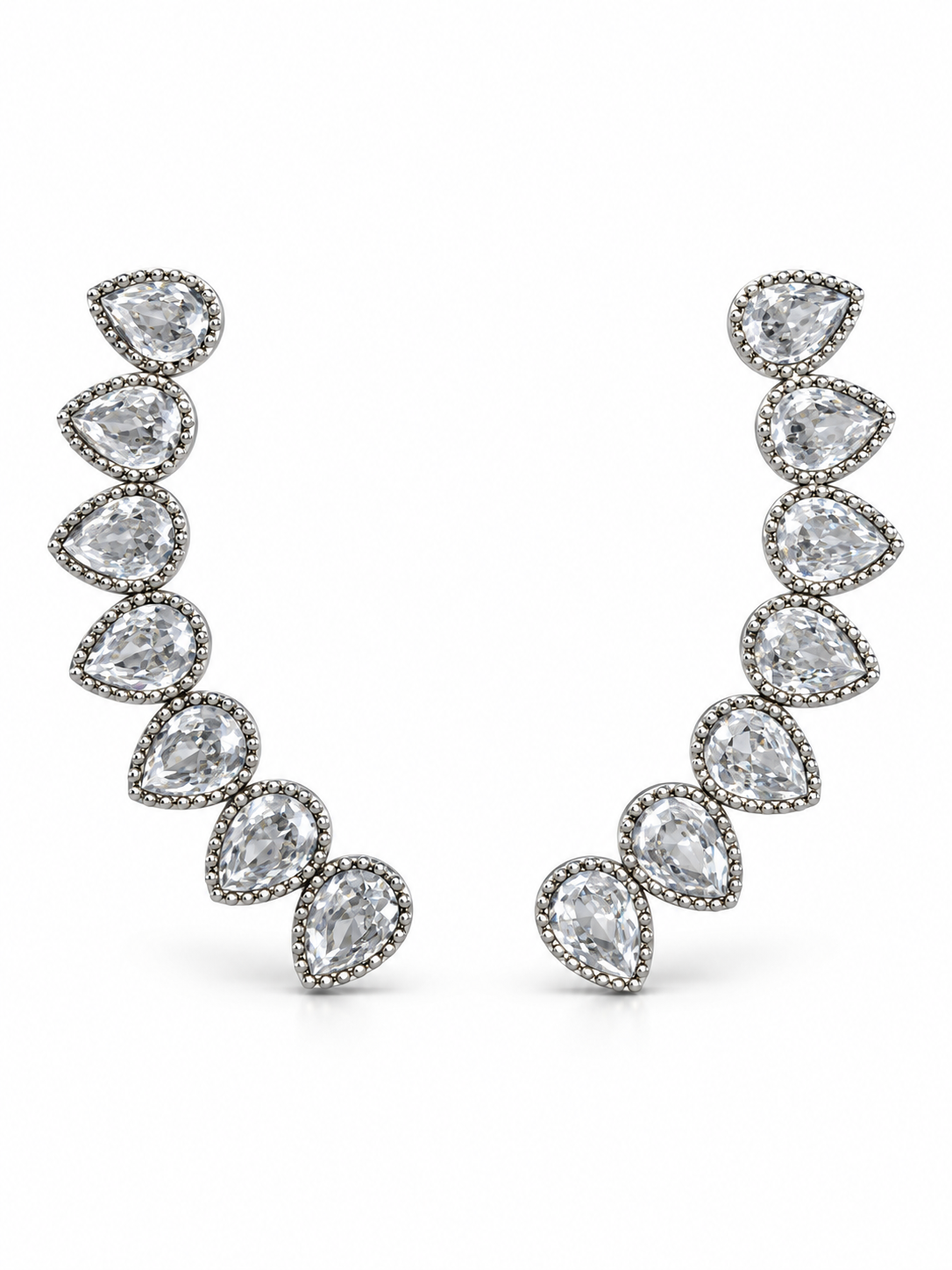 Boucles d'oreilles grimpantes argentées STELLARA, gouttes de zircons