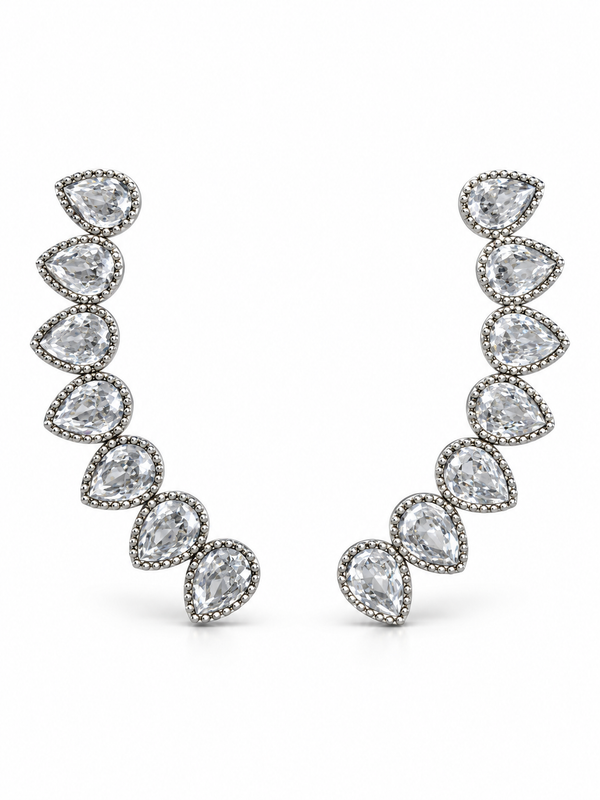 Boucles d'oreilles grimpantes argentées STELLARA, gouttes de zircons