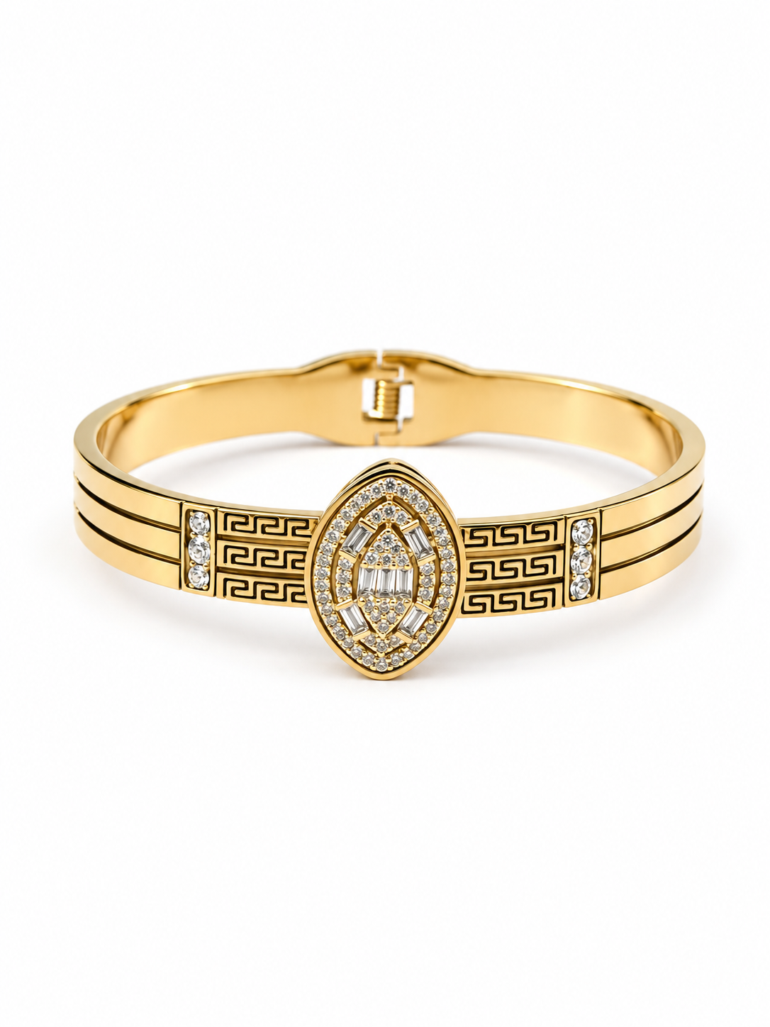 Bracelet jonc rigide doré motif grec et zircons en acier inoxydable