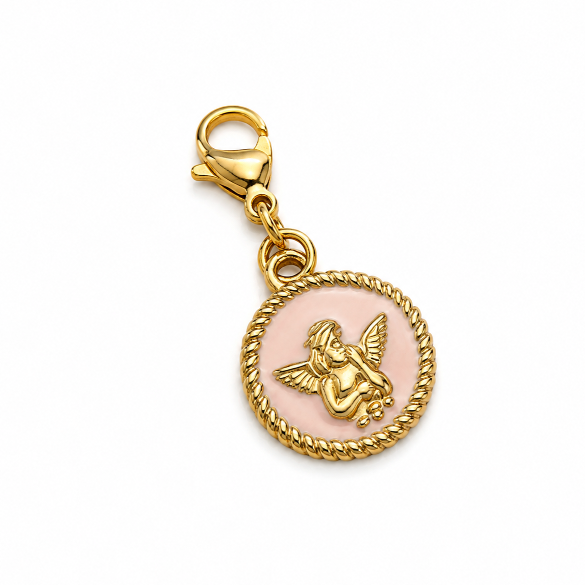 Charm médaillon ange rose