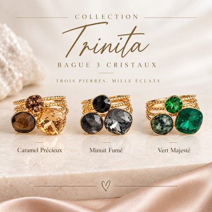 Bague 3 cristaux TRINITA - Coloris au choix