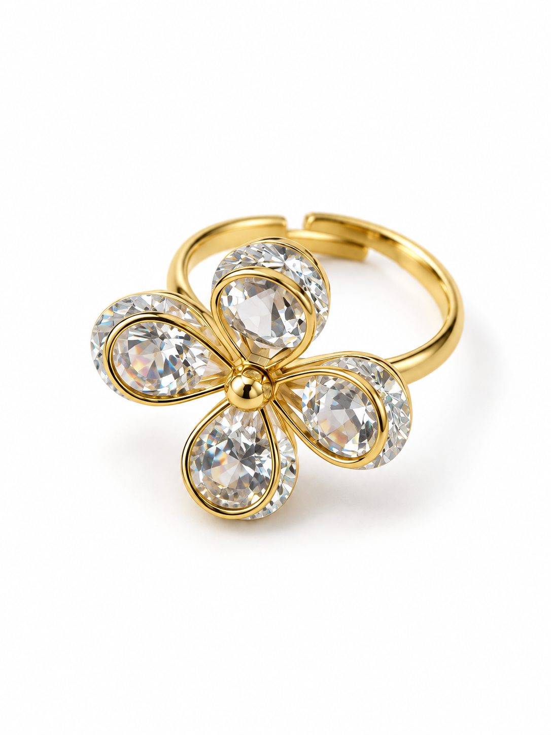 Bague ZELORIA : bague ouverte dorée, vue de trois quarts