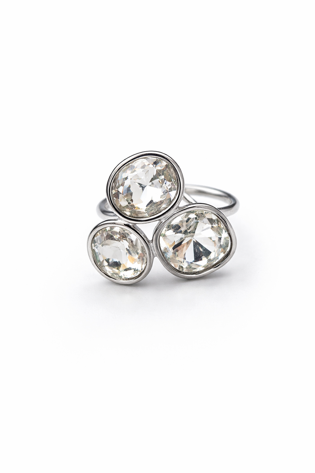 Bague 3 cristaux - argenté