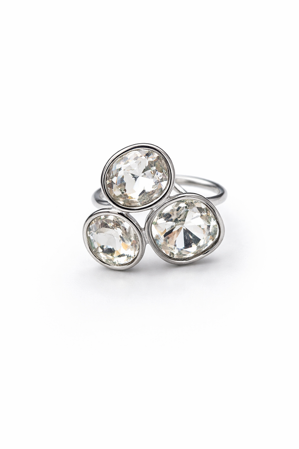 Bague 3 cristaux - argenté
