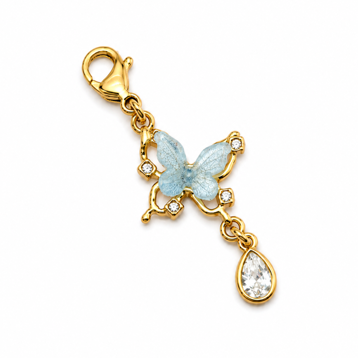 Charm papillon bleu & goutte éclatante