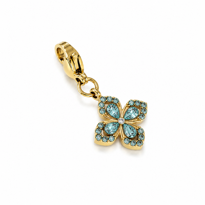Charm fleur stylisée zircons - bleu