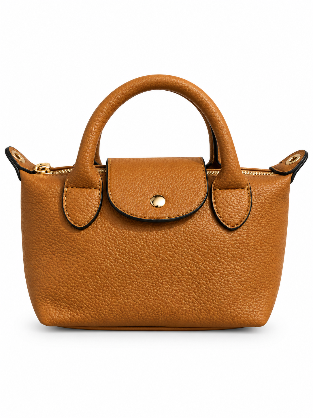 Petit sac à main camel en simili cuir avec anses rondes