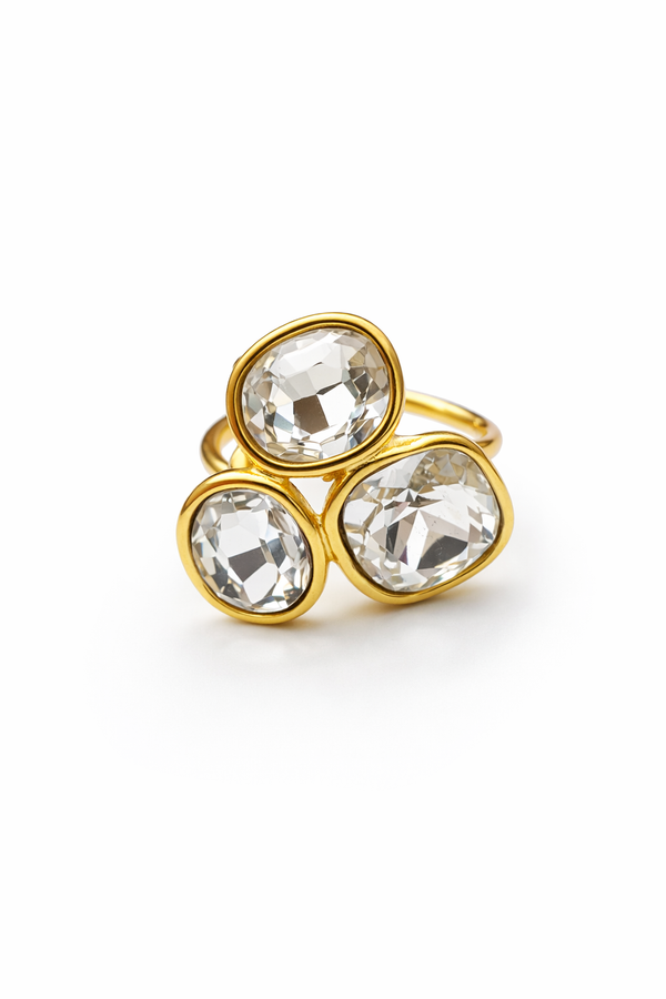 Bague 3 cristaux - doré