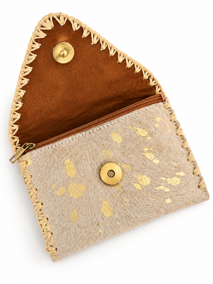 Porte-monnaie enveloppe cuir beige et or tête Buffalo