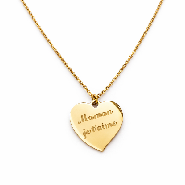 Collier médaillon coeur MAMAN JE T'AIME