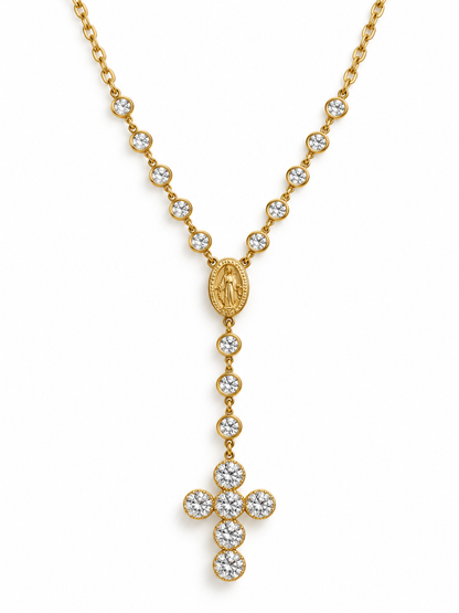 Sautoir chapelet doré MARIELLA avec croix en zircons