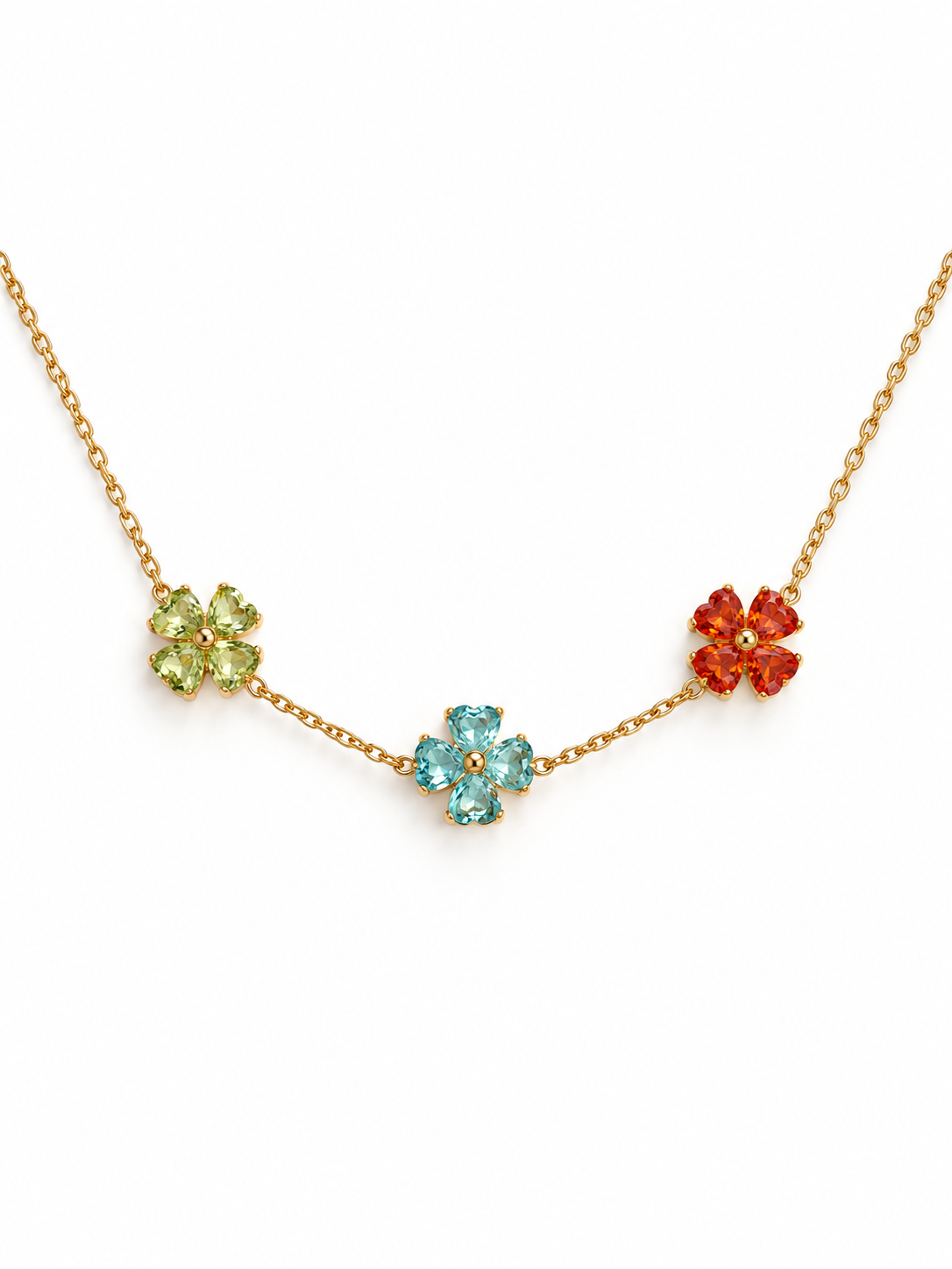 Bracelet doré trois fleurs de pierres vert, turquoise et orange