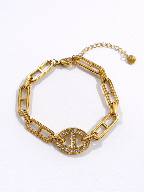 Bracelet breloque maille marine sertie - doré