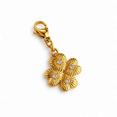 Charm trèfle strié & zircons