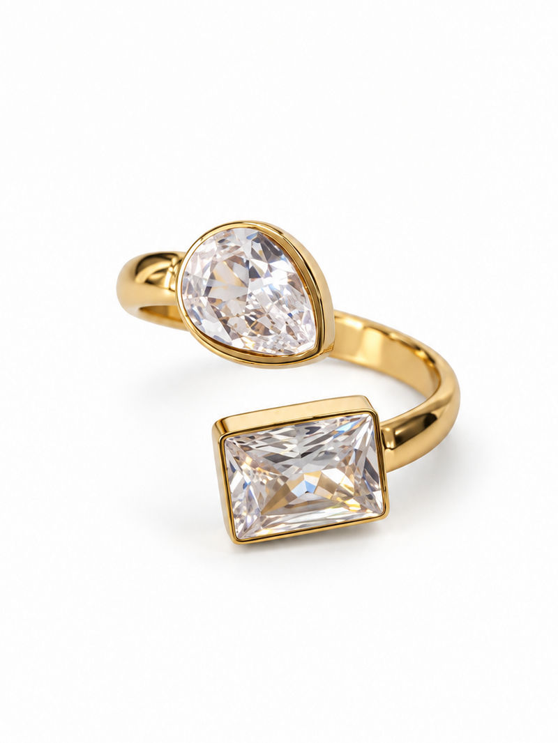 Bague GLORY dorée, deux grands zircons