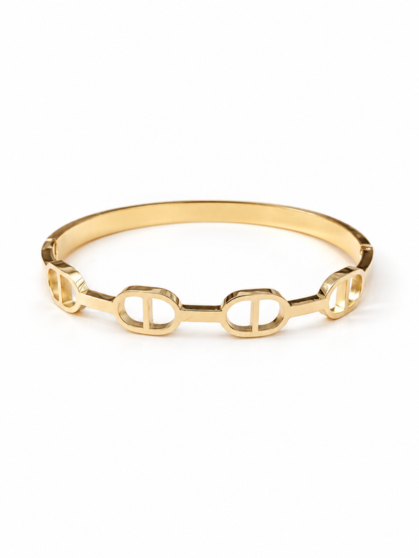Bracelet jonc rigide doré maille marine en acier inoxydable
