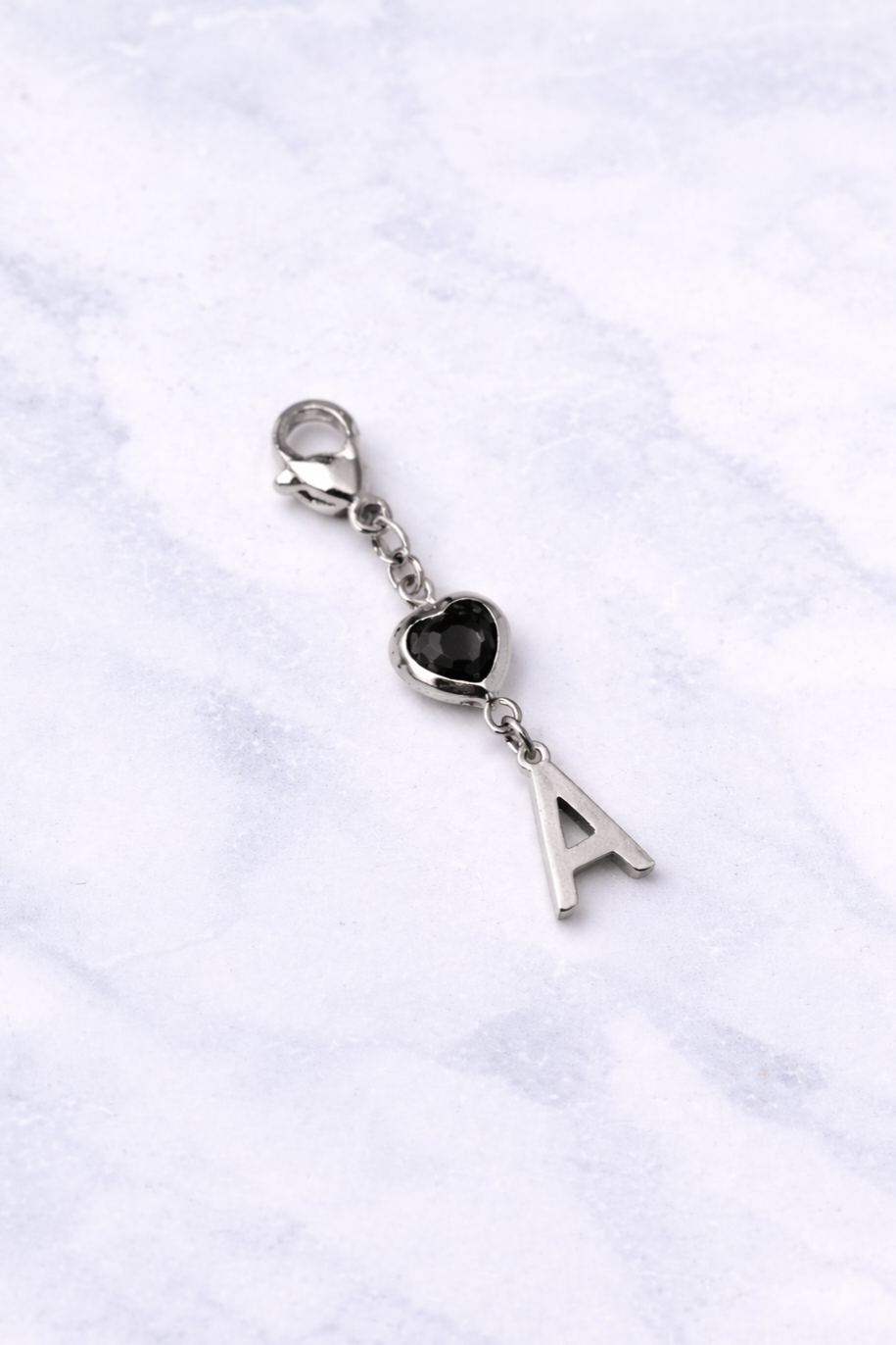 Double Charms initiale coeur zircon noir - argenté