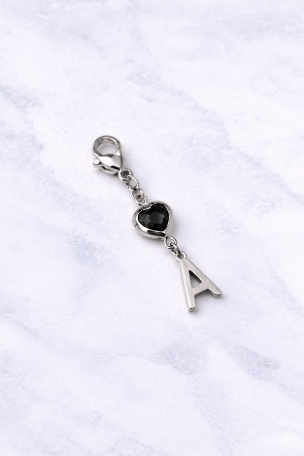 Double Charms initiale coeur zircon noir - argenté