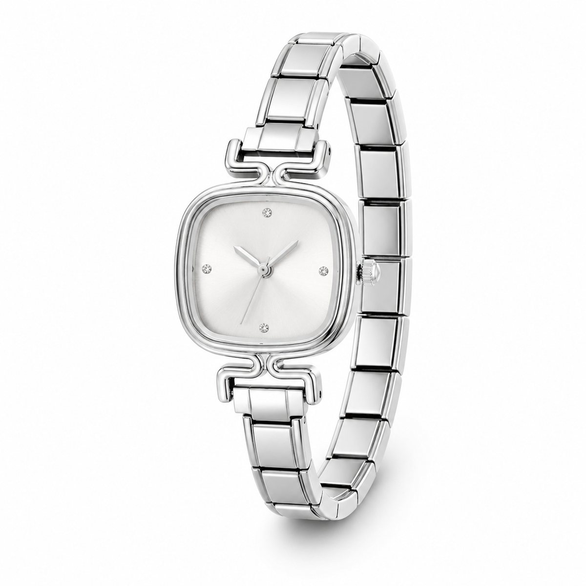 Montre Bracelet Italien argentée à personnaliser – KAIROS (cadran blanc)