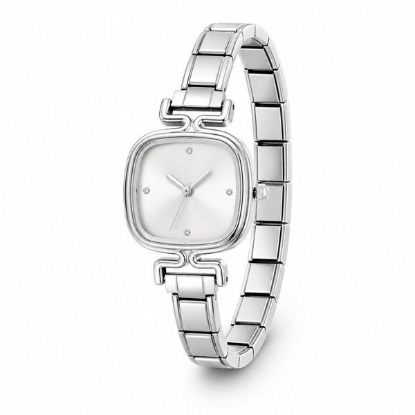 Montre Bracelet Italien argentée à personnaliser – KAIROS (cadran blanc)
