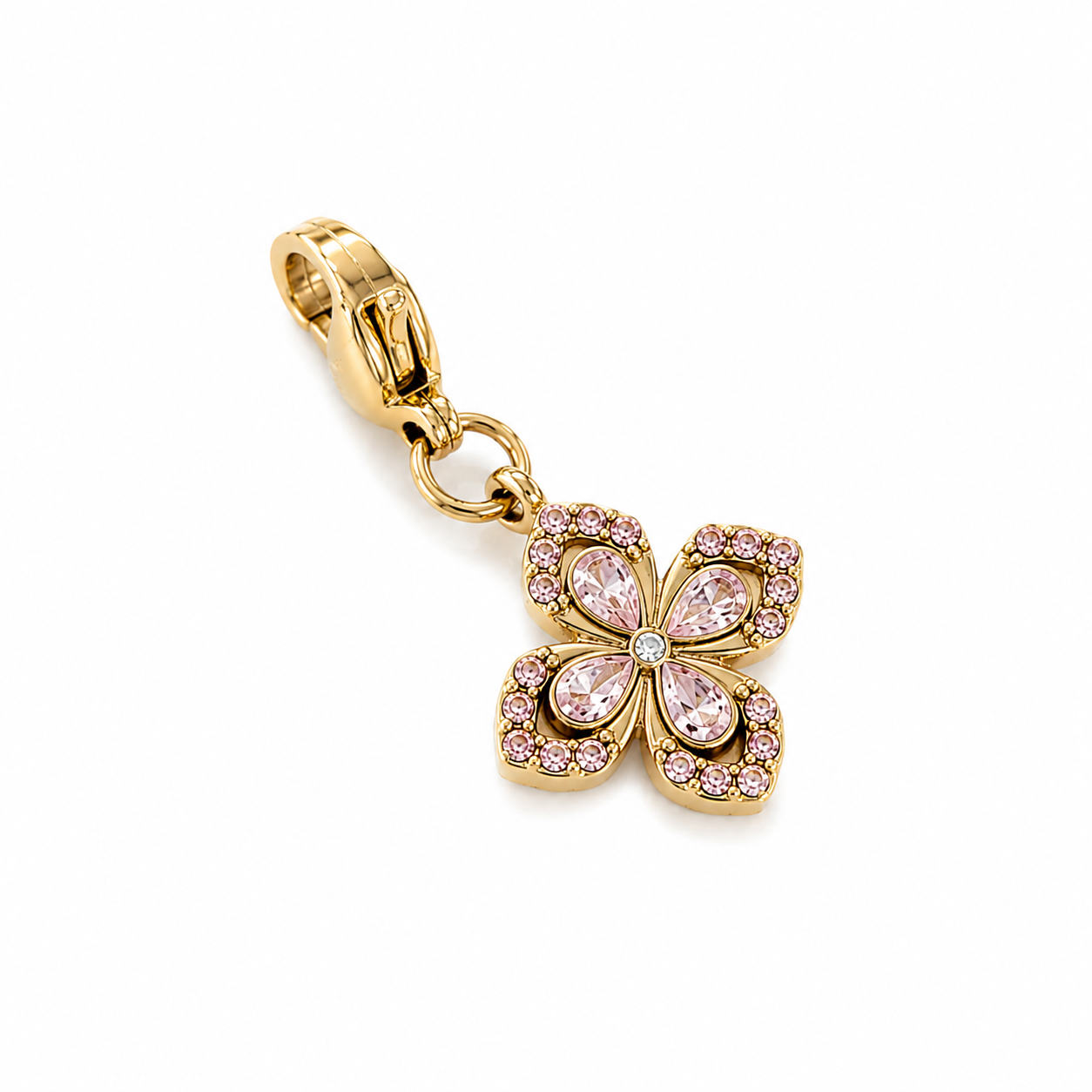 Charm fleur stylisée zircons - rose