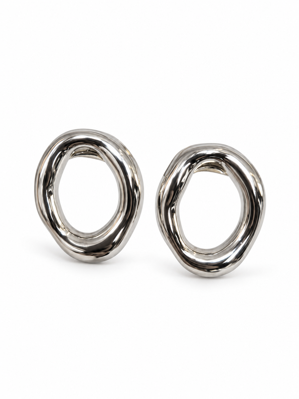 Boucles d'oreilles anneaux ovales argentées en acier inoxydable